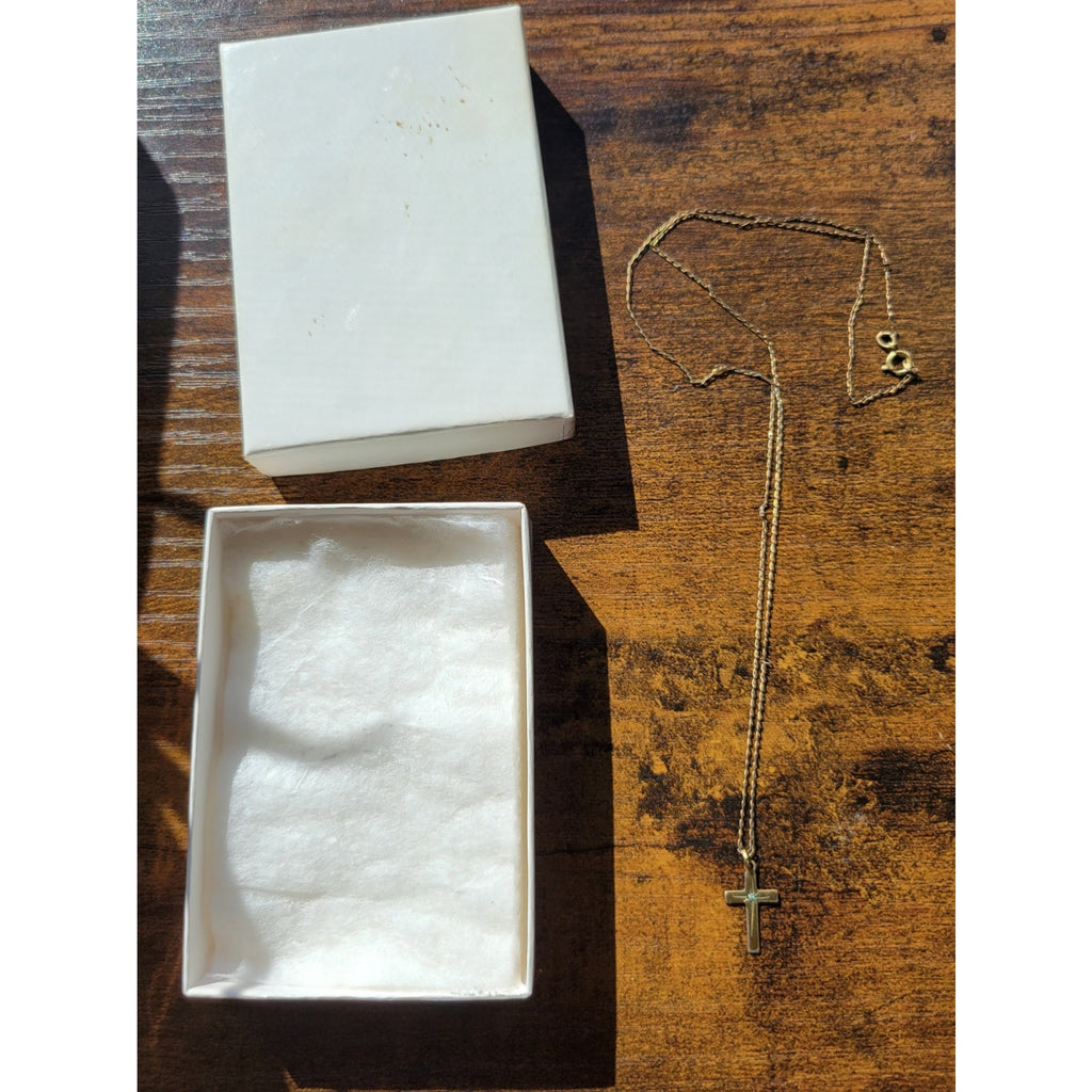 Vintage Unisex HFB 1/20 14k G.F. Gold Filled Cross 18" Link Chain Necklace