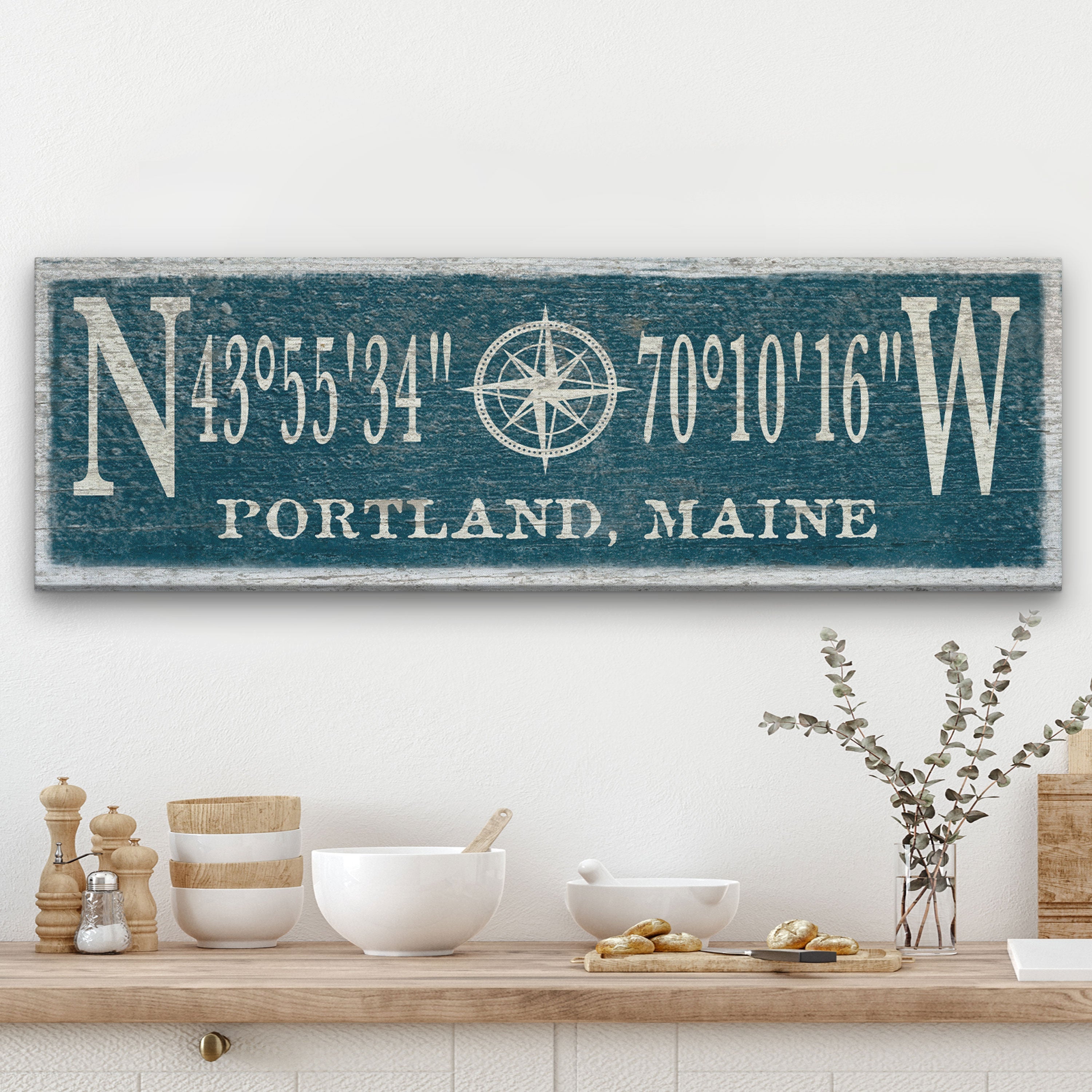 Personalized Coordinates Compass Rose Canvas Sign