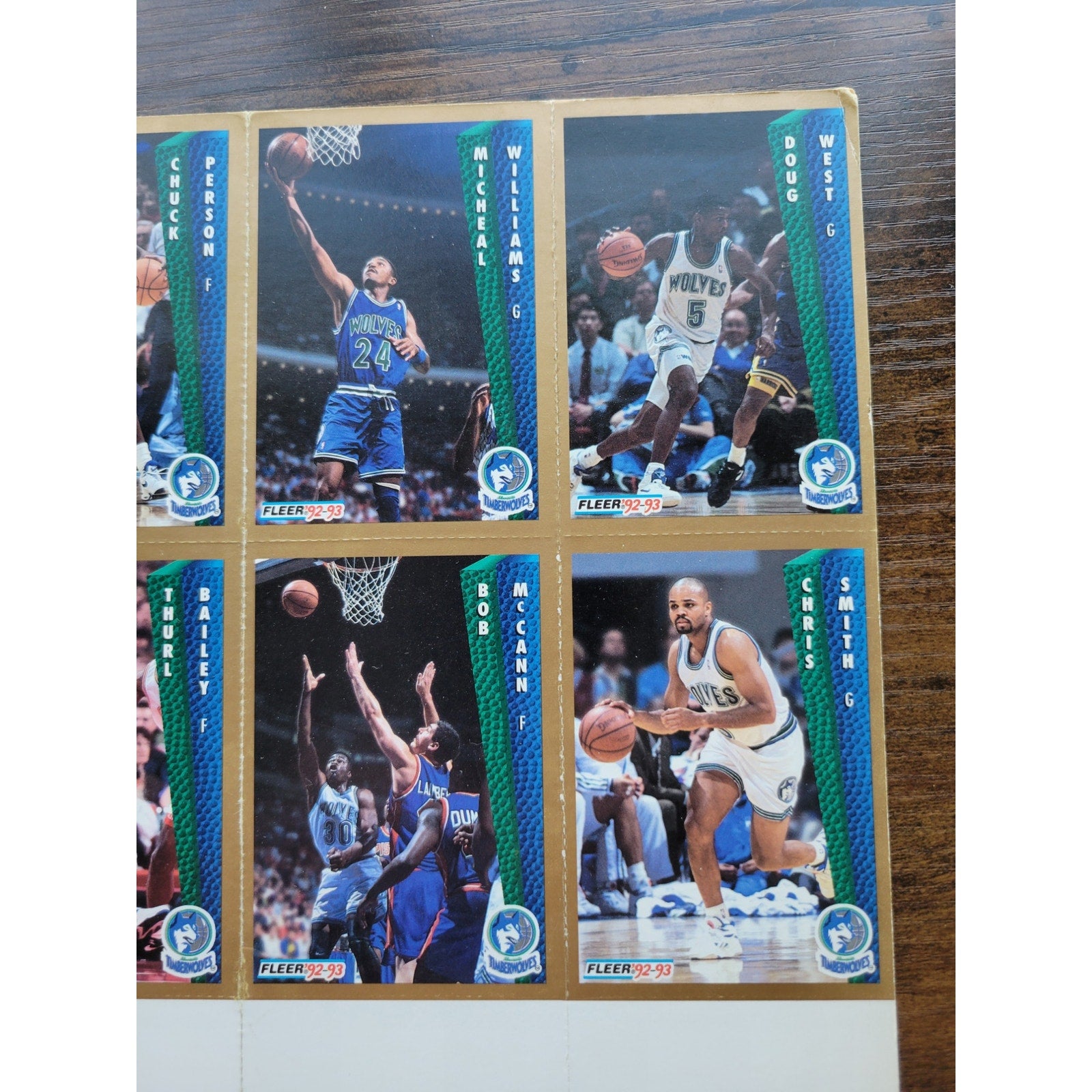 1992-93 Fleer Minnesota Timberwolves Champion uncut team sheet - Laettner Rookie