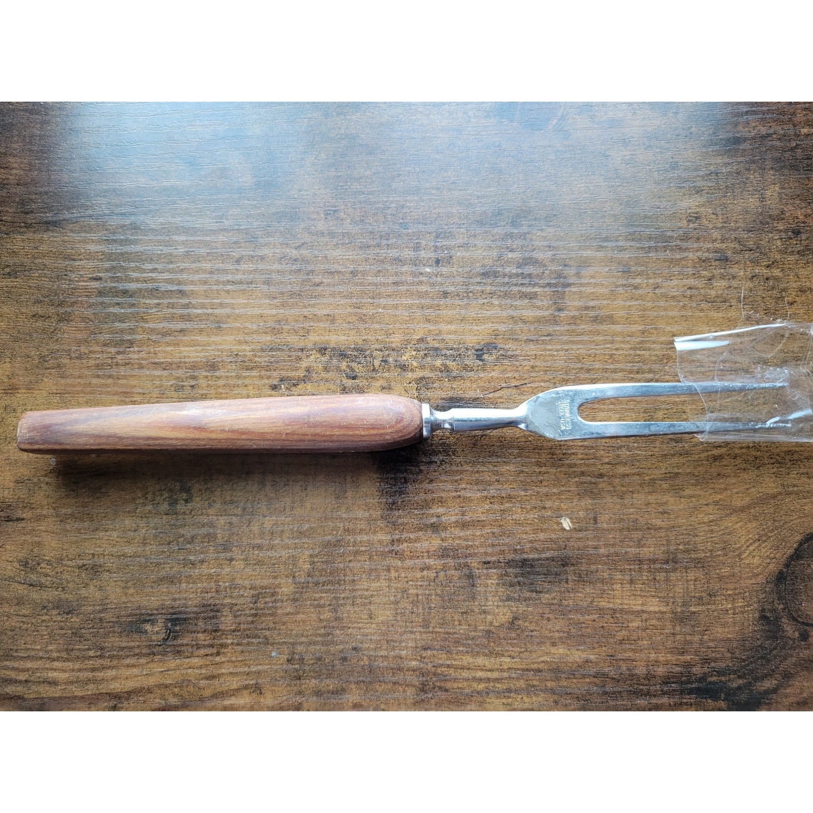 Vintage 2-Prong Stainless Steel Carving/Serving Fork w/Wooden Handle - 11” Long