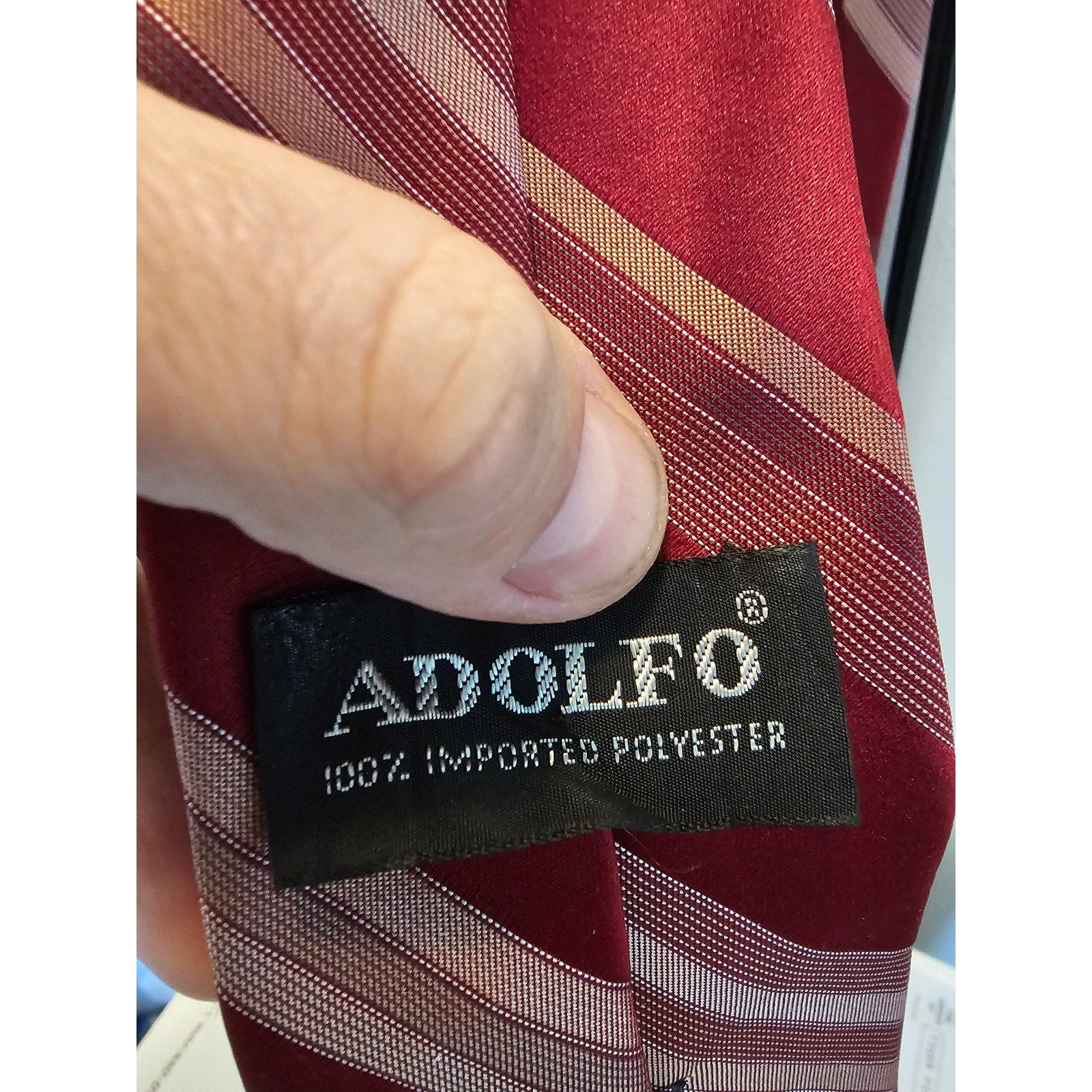 Vintage Adolfo Men's Necktie - Red w/Stripes - 54" x 3"