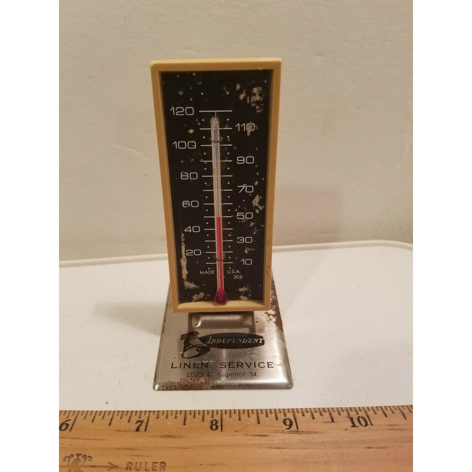 Vintage Independent Linen Service Advertising Thermometer Duluth MN Superior St
