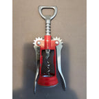Red/Silver Corkscrew Wine Bottle Opener w/Fins - Push Down - 6-1/2"