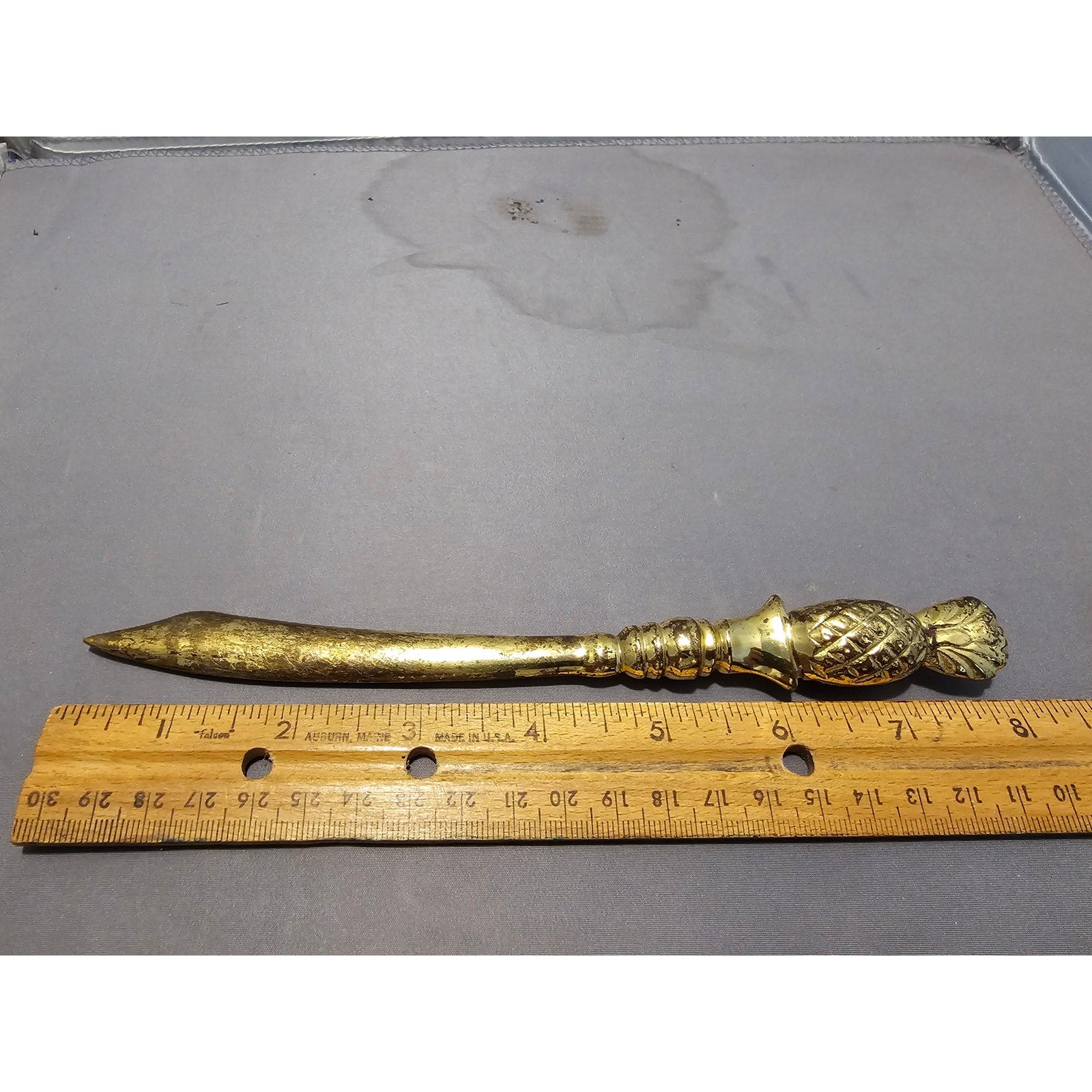 Vintage 8" Gold Brass Letter Opener w/Pineapple Design