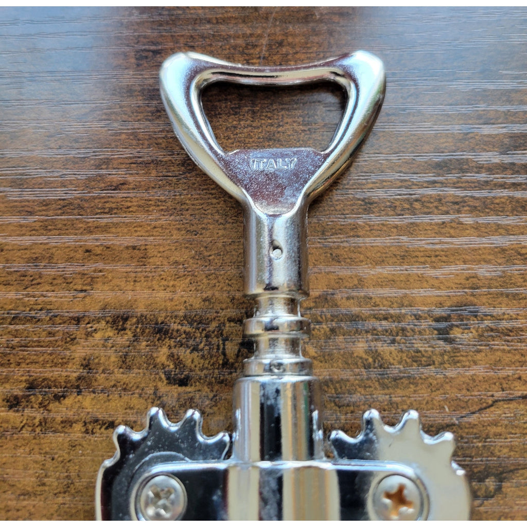 Silver Corkscrew Wine Bottle Opener w/Fins - Push Down - Used - Italy