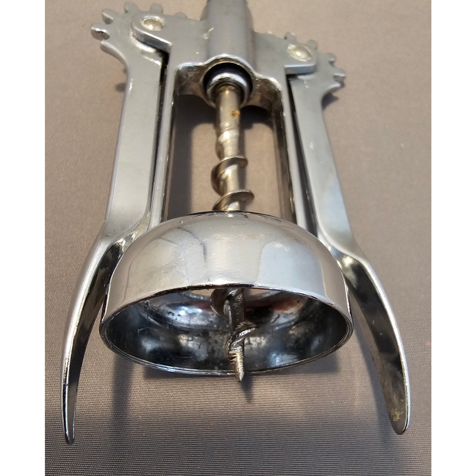 Franmara Silver Corkscrew Wine Bottle Opener w/Fins - Push Down - Used - Italy