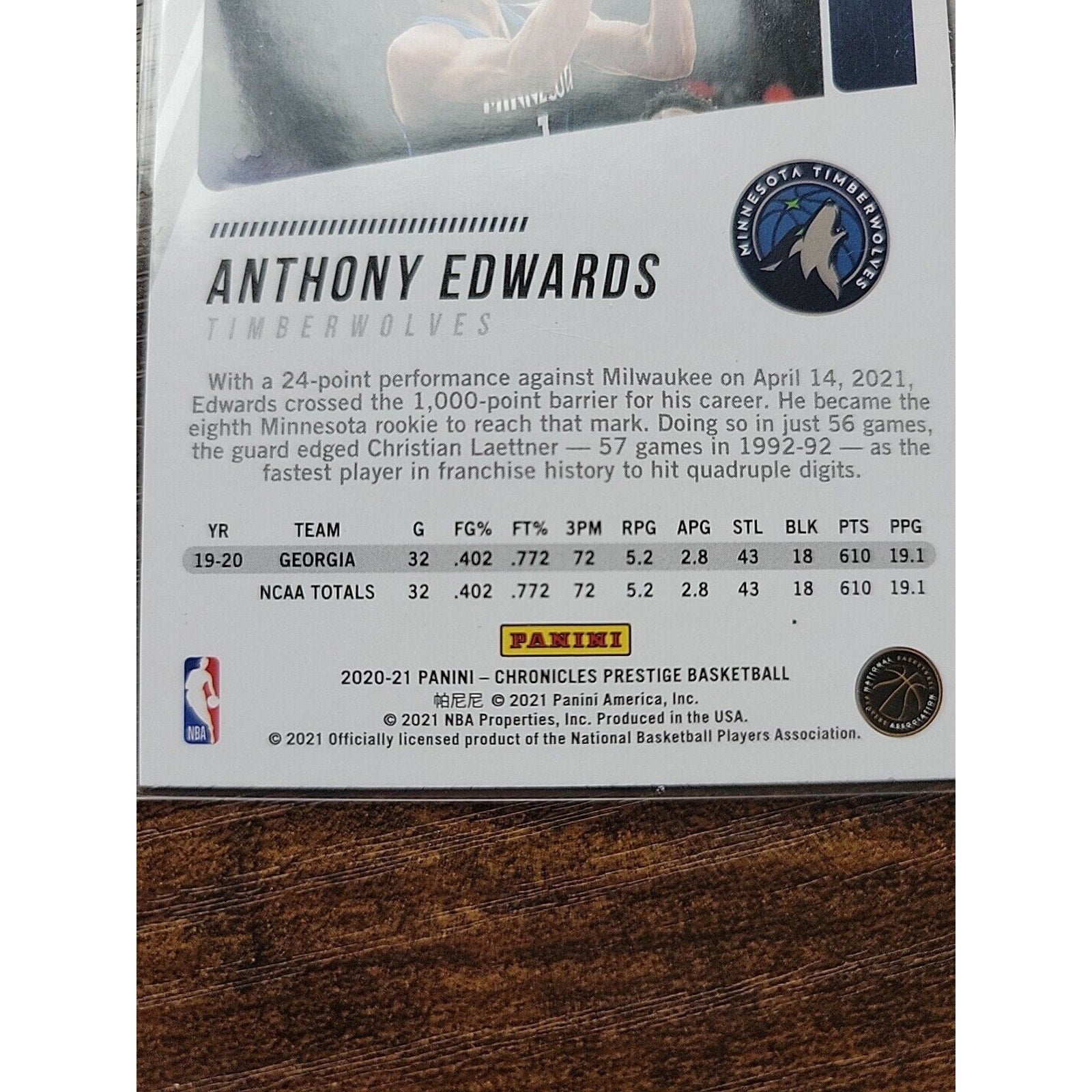 Anthony Edwards 2020-2021 Panini Chronicles Prestige #58 - Bronze - RC - Rookie
