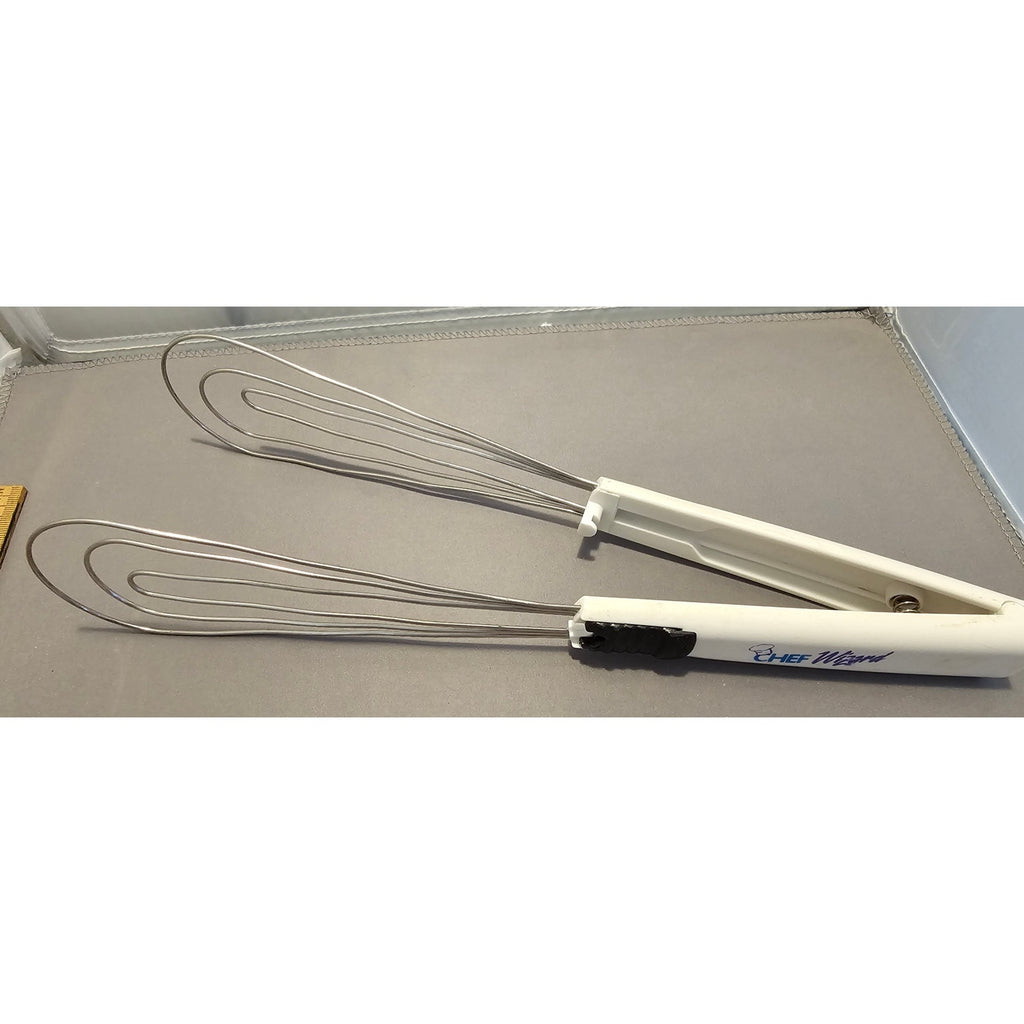 White Chef Wizard - Flipper/Tongs/Whisk for Fish, Deep Frying - Locks