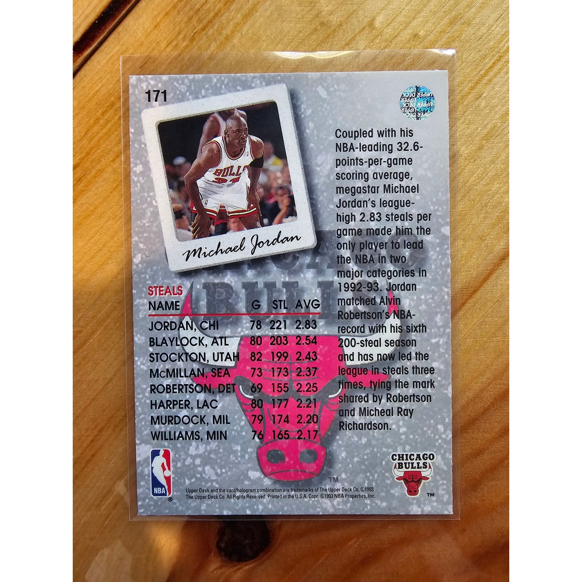 Michael Jordan 1993-1994 Upper Deck #171 - Season Leader Steals - Chicago - NBA