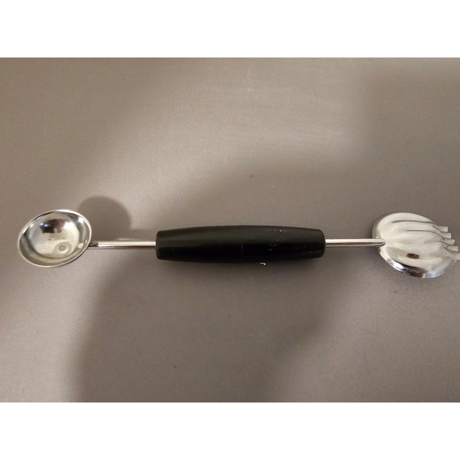 Vintage 8" Black Plastic Handled Double Ended Melon Baller/Curler