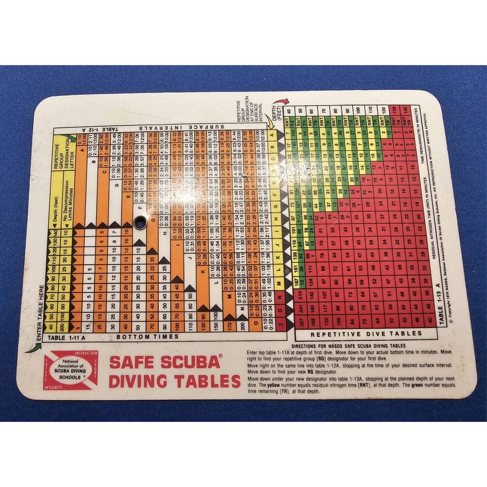 Set of 2 Safe Scuba Diving Tables NASDS - Diving Tables, Time Calculator