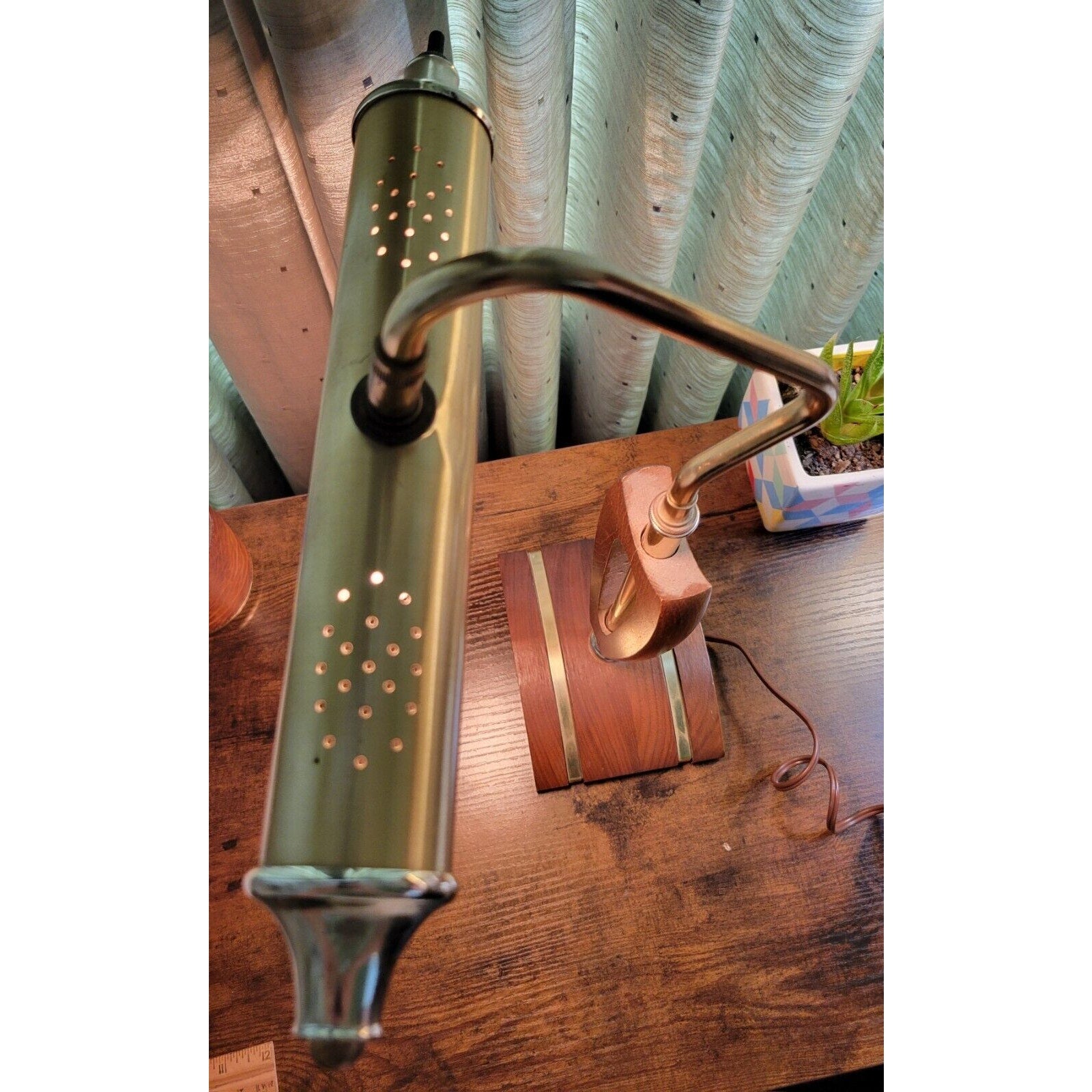 Mid Century Modern (MCM) Wood & Brass Desk/Piano Lamp - Retro Works!