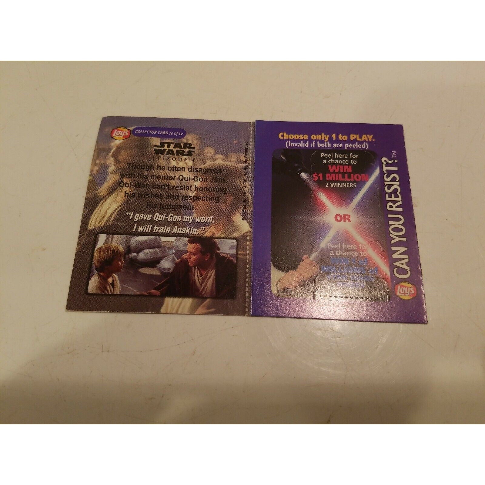 Star Wars Episode 1 Obi-Wan Can't Resist Lay's Potato Chip Contest Peel Card 10