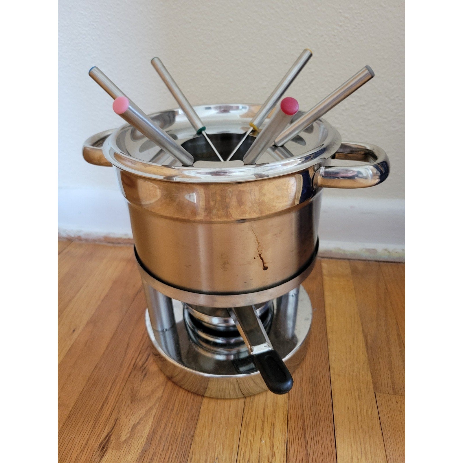 Roshco # 58914 Two Tone Stainless Steel Fondue Set - Used w/Box