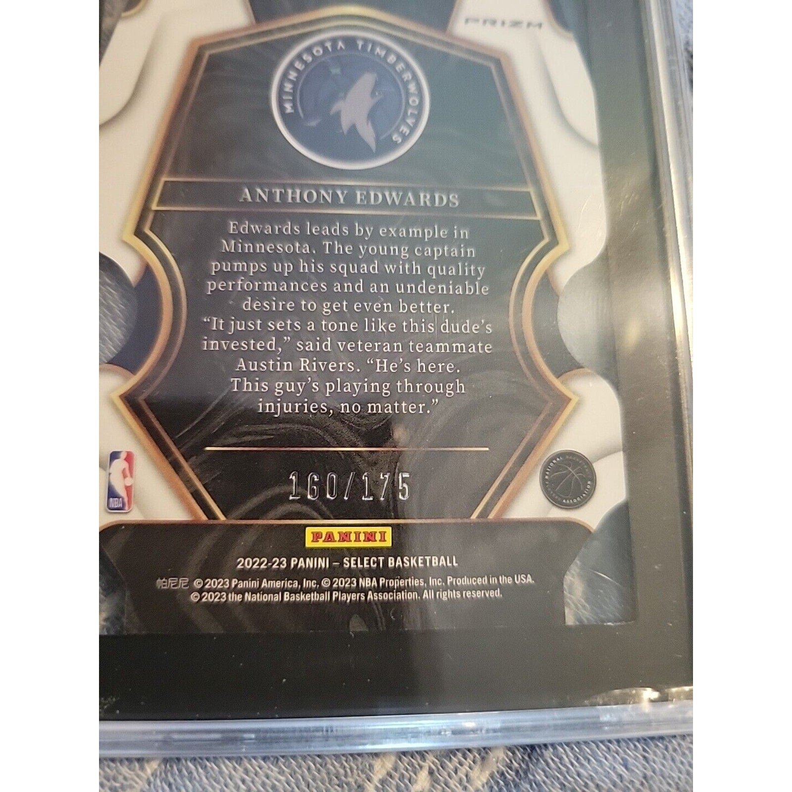 Anthony Edwards 2022-23 Panini Select Maroon Die Cut Prizm #146 sp160/175 SGC 10