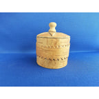 Vintage Small Handmade Carved Round Wood/Bark Box w/Lid