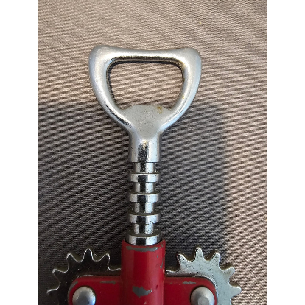 Red/Silver Corkscrew Wine Bottle Opener w/Fins - Push Down - 6-1/2"