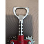 Red/Silver Corkscrew Wine Bottle Opener w/Fins - Push Down - 6-1/2"