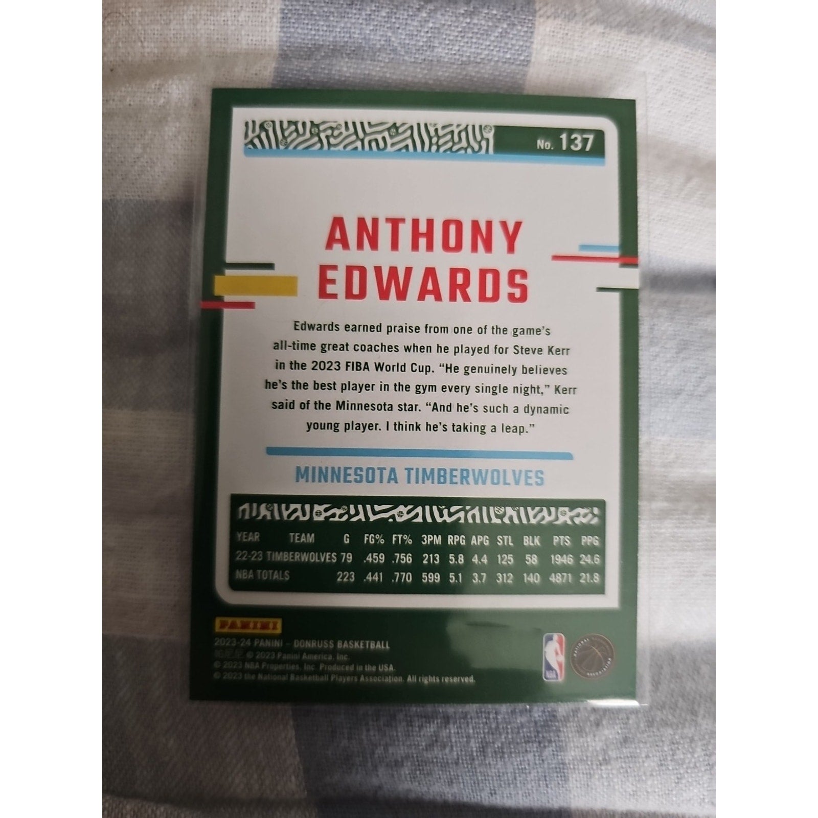 Anthony Edwards 2023-24 Panini Donruss #137 - Minnesota Timberwolves