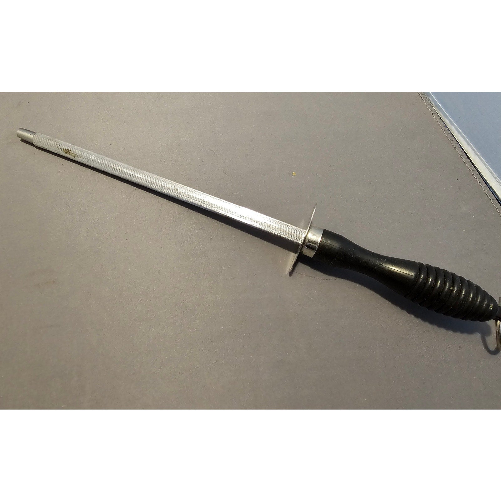 11-1/2" Black Plastic Handle Stainless Steel Knife Sharpener - Very Good