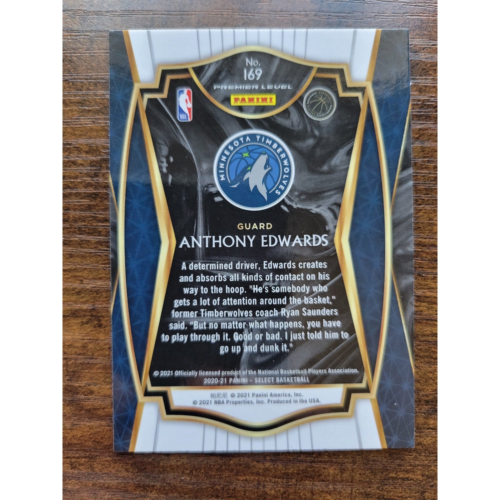 Anthony Edwards 2020-21 Panini Select #169 - Blue Premier RC Rookie