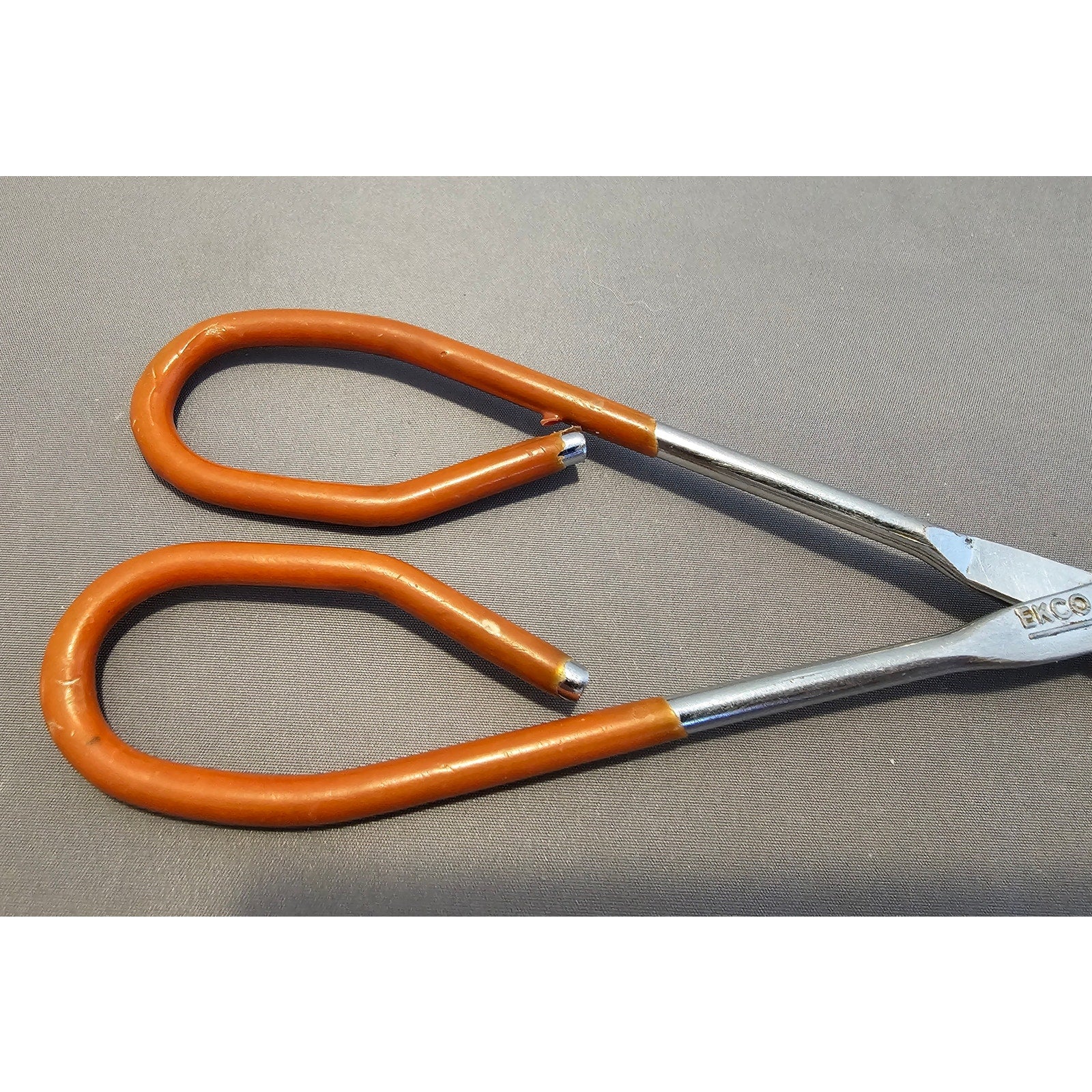 Vintage Ekco 10-1/2" Red Rubber Handle Stainless Steel Tongs - USA
