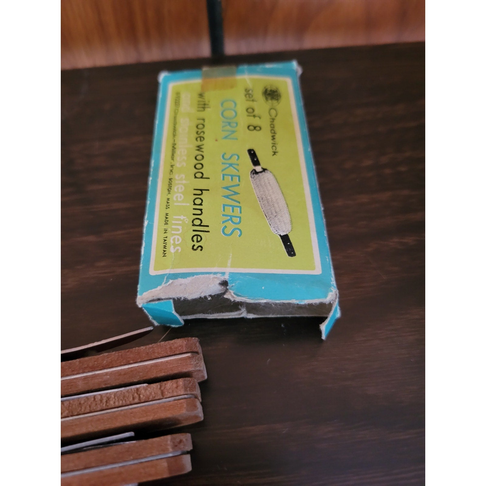 Vintage Chadwick-Miller 92237 Corn Skewers Set/8 Stainless Steel Rosewood w/Box