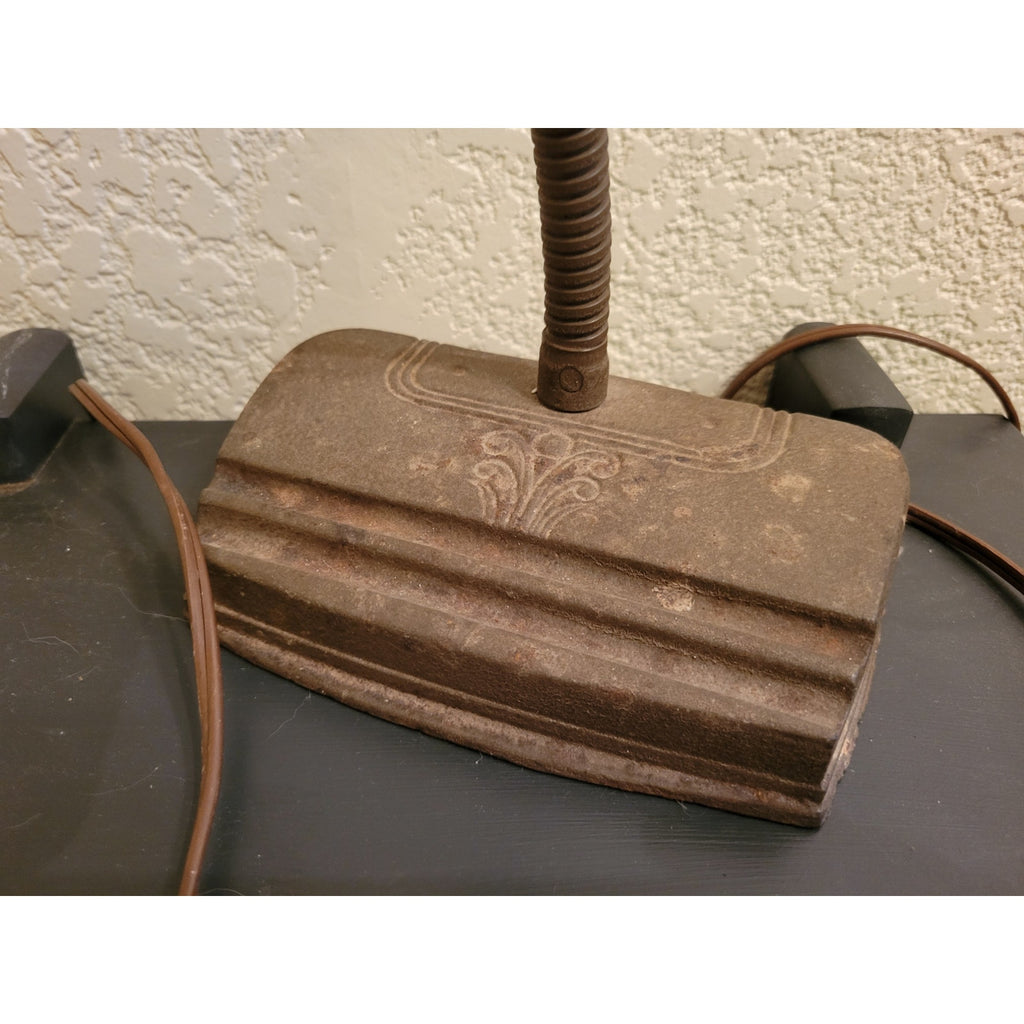 Antique Art Deco Cast Iron Gooseneck Desk Lamp w/Pen Holder, detail features