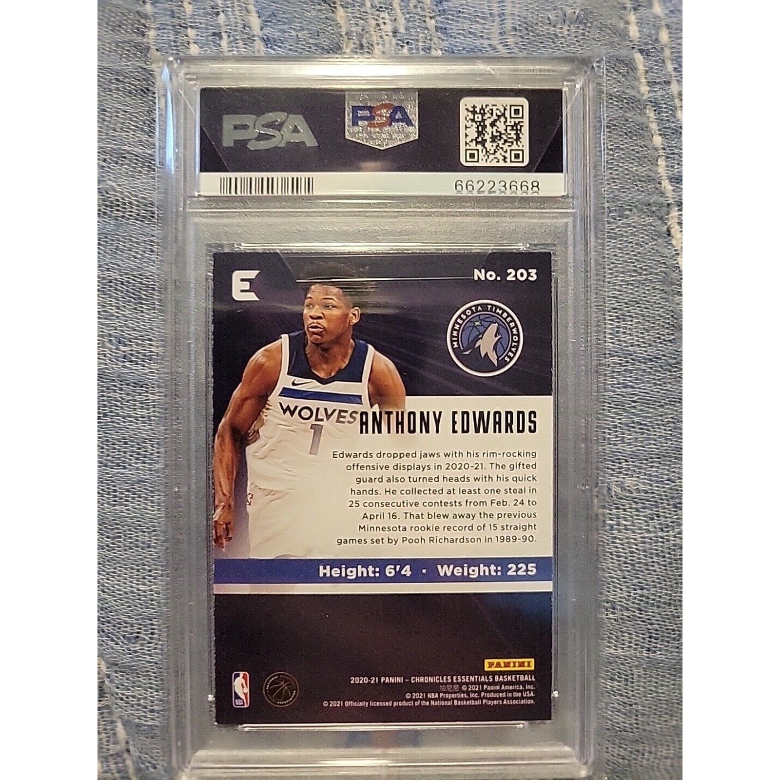 Anthony Edwards 2020-21 Panini Chronicles Essentials #203 - PSA 9 Green Rookie