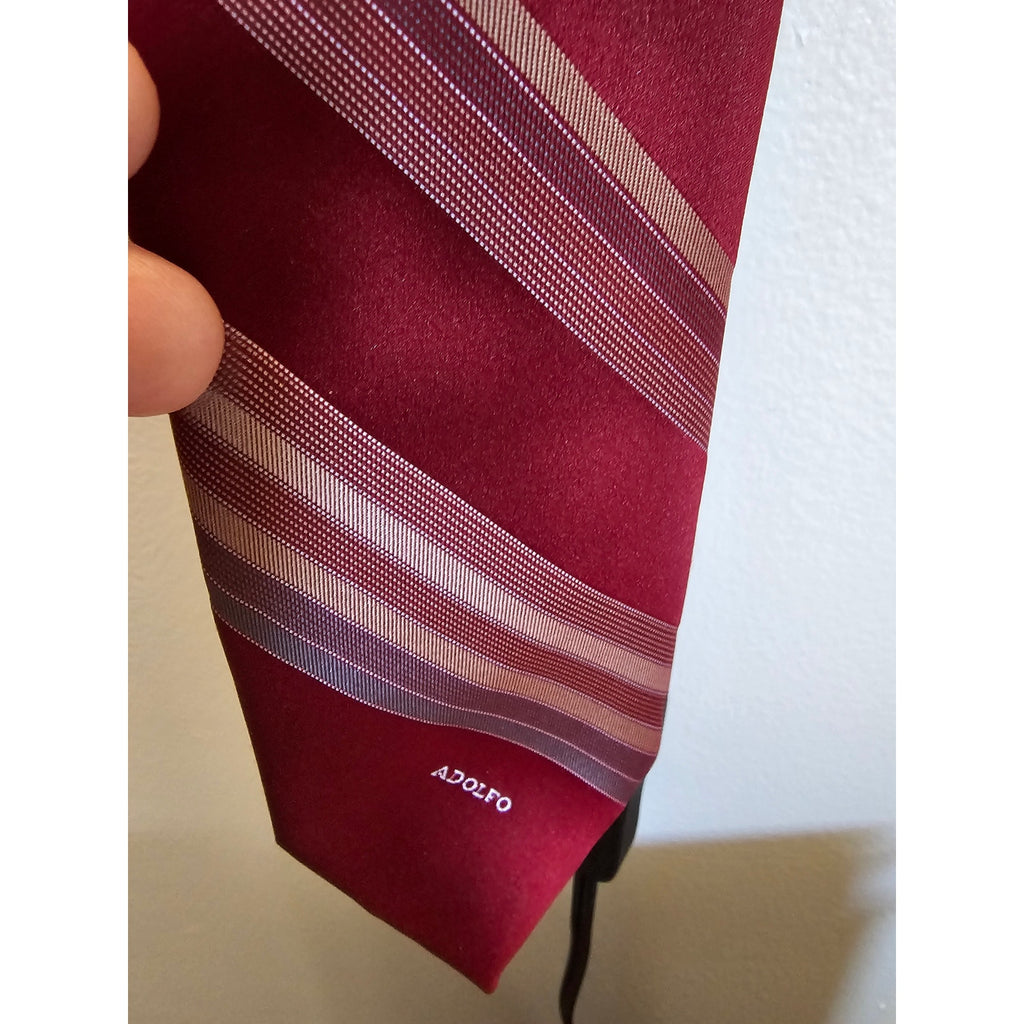 Vintage Adolfo Men's Necktie - Red w/Stripes - 54" x 3"