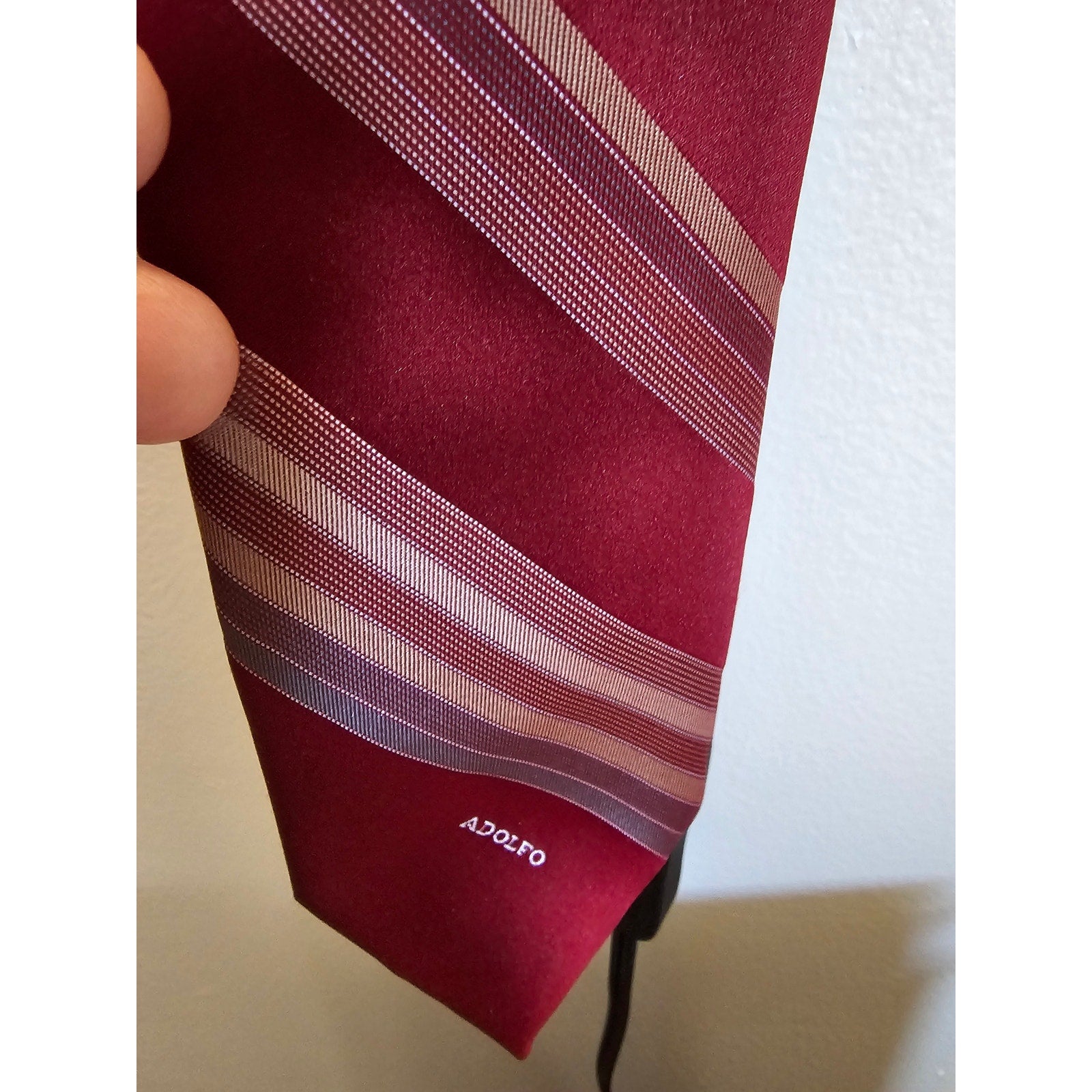 Vintage Adolfo Men's Necktie - Red w/Stripes - 54" x 3"