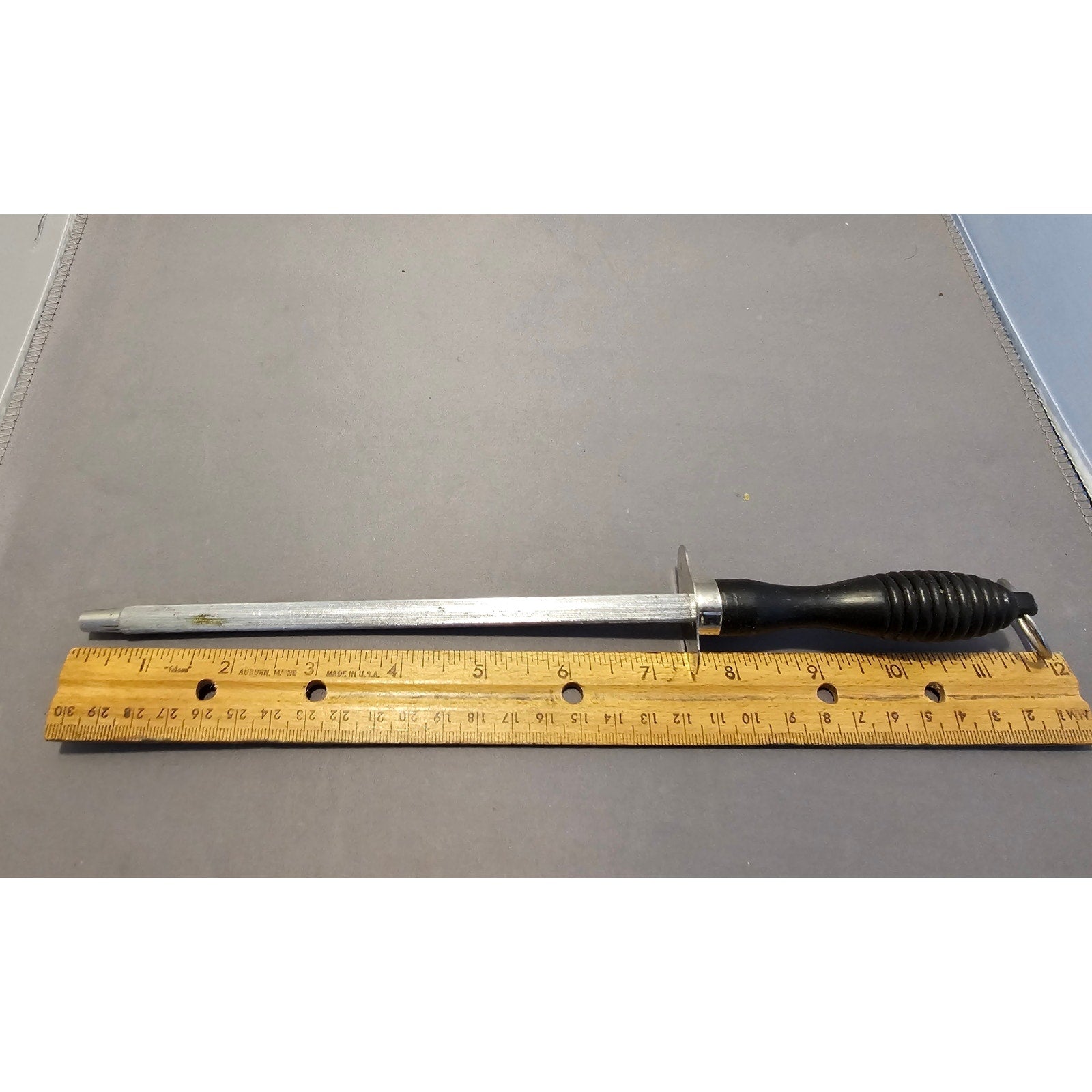 11-1/2" Black Plastic Handle Stainless Steel Knife Sharpener - Very Good