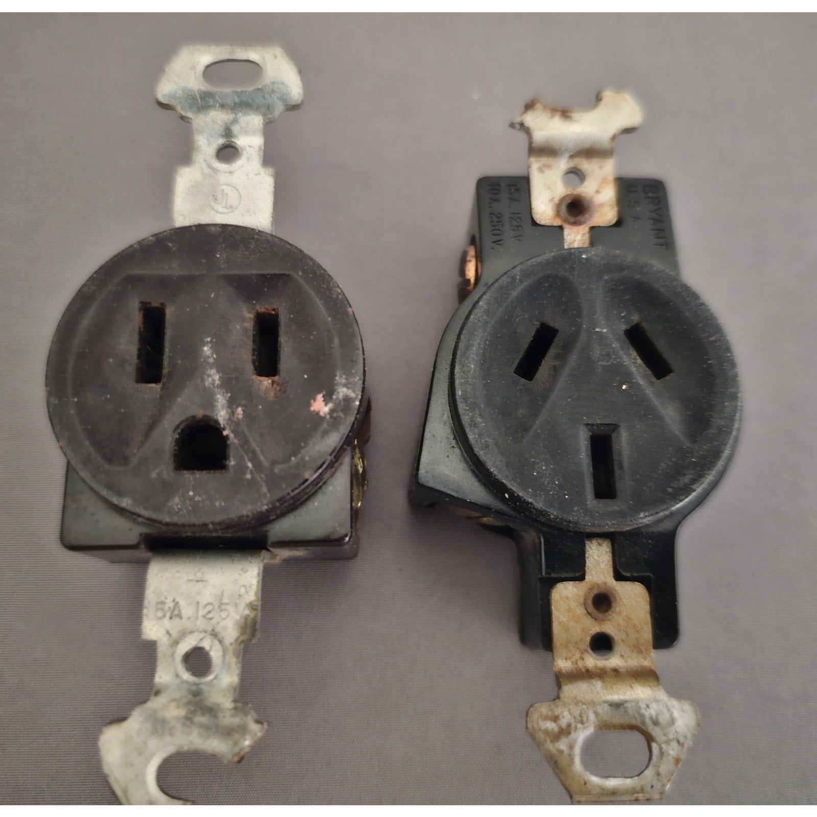 Lot of 4 Vintage Brown Electrical Devices - 2-Light Switches, 1-Outlet, 1- 6-20R