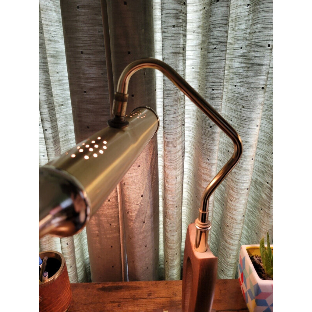 Mid Century Modern (MCM) Wood & Brass Desk/Piano Lamp - Retro Works!
