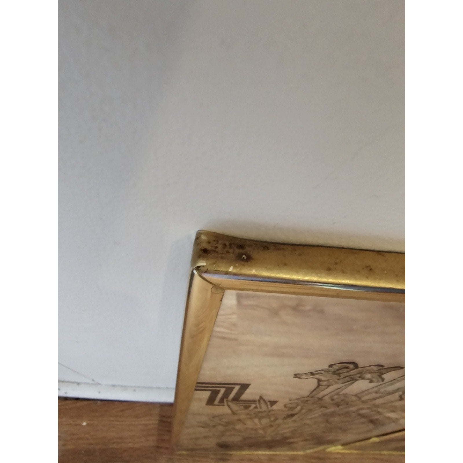 Vintage Mid-Century (MCM) Wall Art - Black & Gold Etched Mirror w/Vase & Flowers