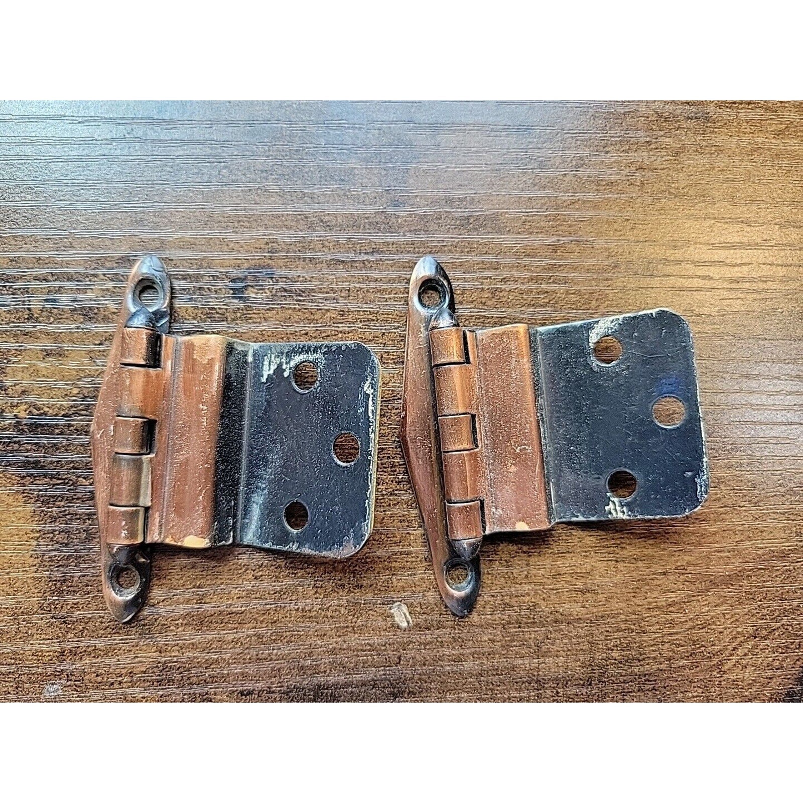 Pair of (2) Vintage/Mid-Century Cabinet Door Hinges - Copper Finish - Salvage