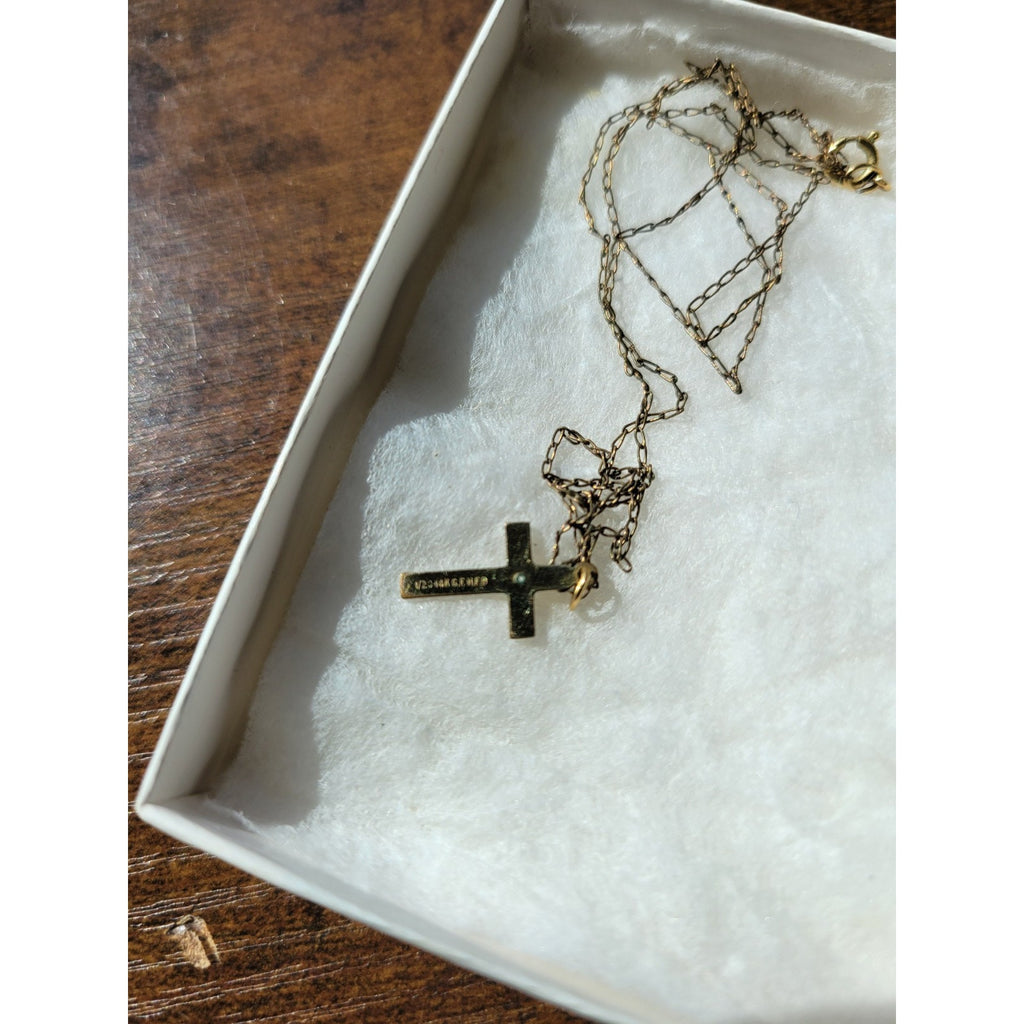 Vintage Unisex HFB 1/20 14k G.F. Gold Filled Cross 18" Link Chain Necklace