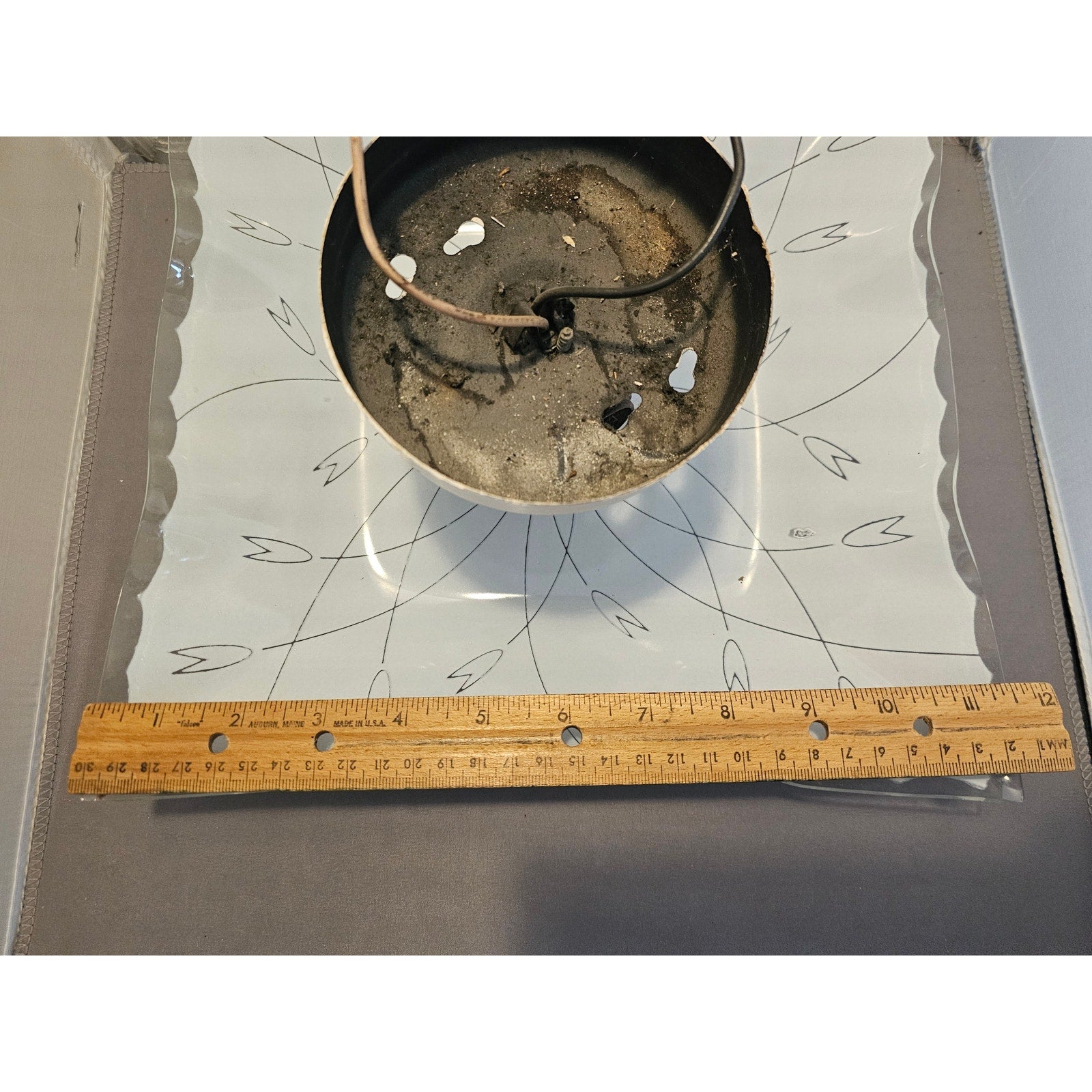 Vintage Mid Century Modern Square Ceiling Light Fixture w/Frosted Glass Floral