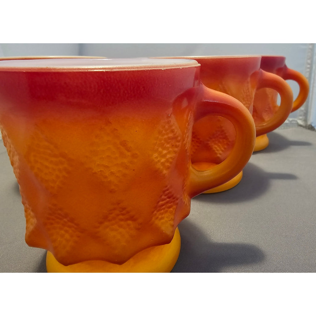 Lot of 6 Vintage Orange Fire King Kimberly Diamond Point Coffee Cup/Mug - USA
