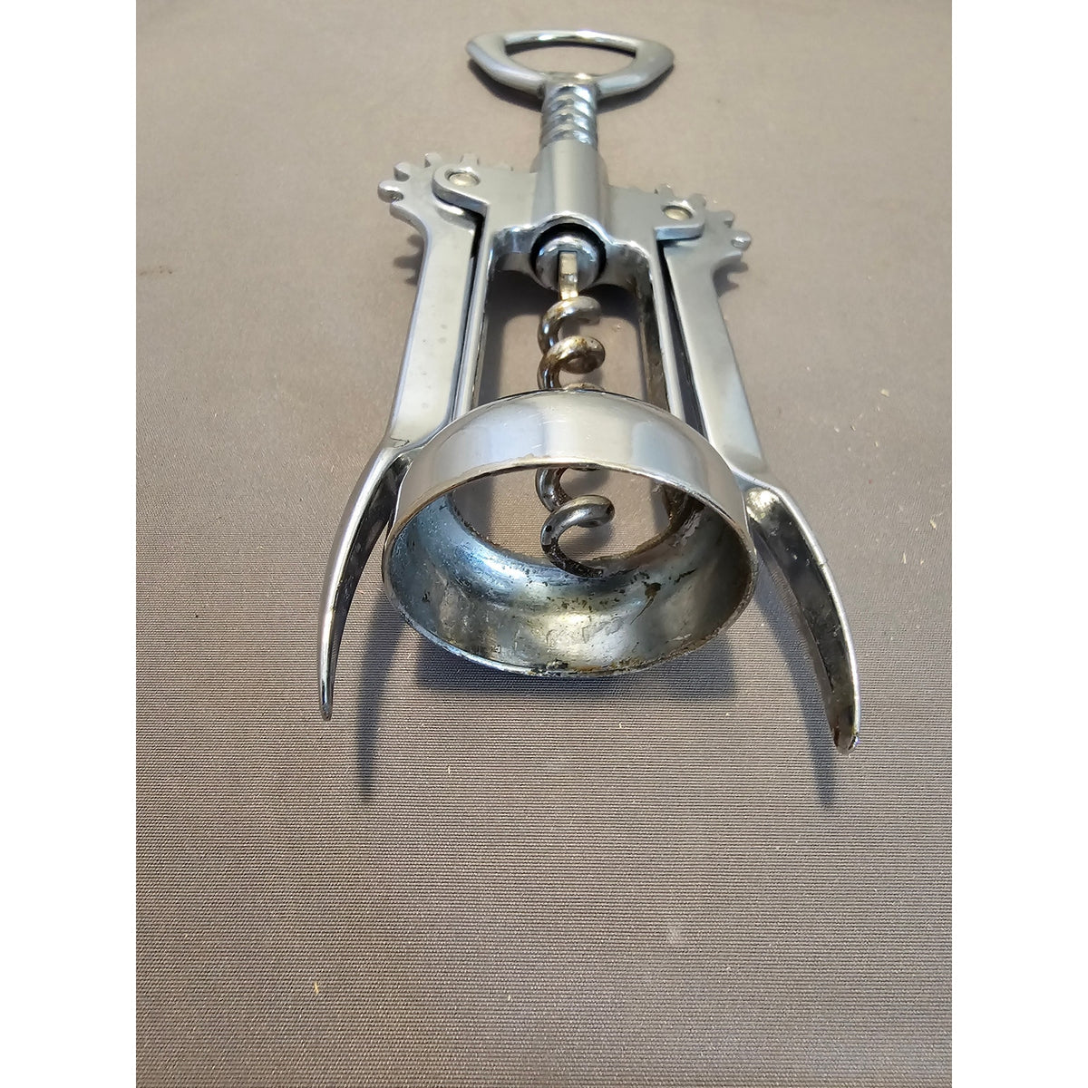 Franmara Silver Corkscrew Wine Bottle Opener w/Fins - Push Down - Used - Italy