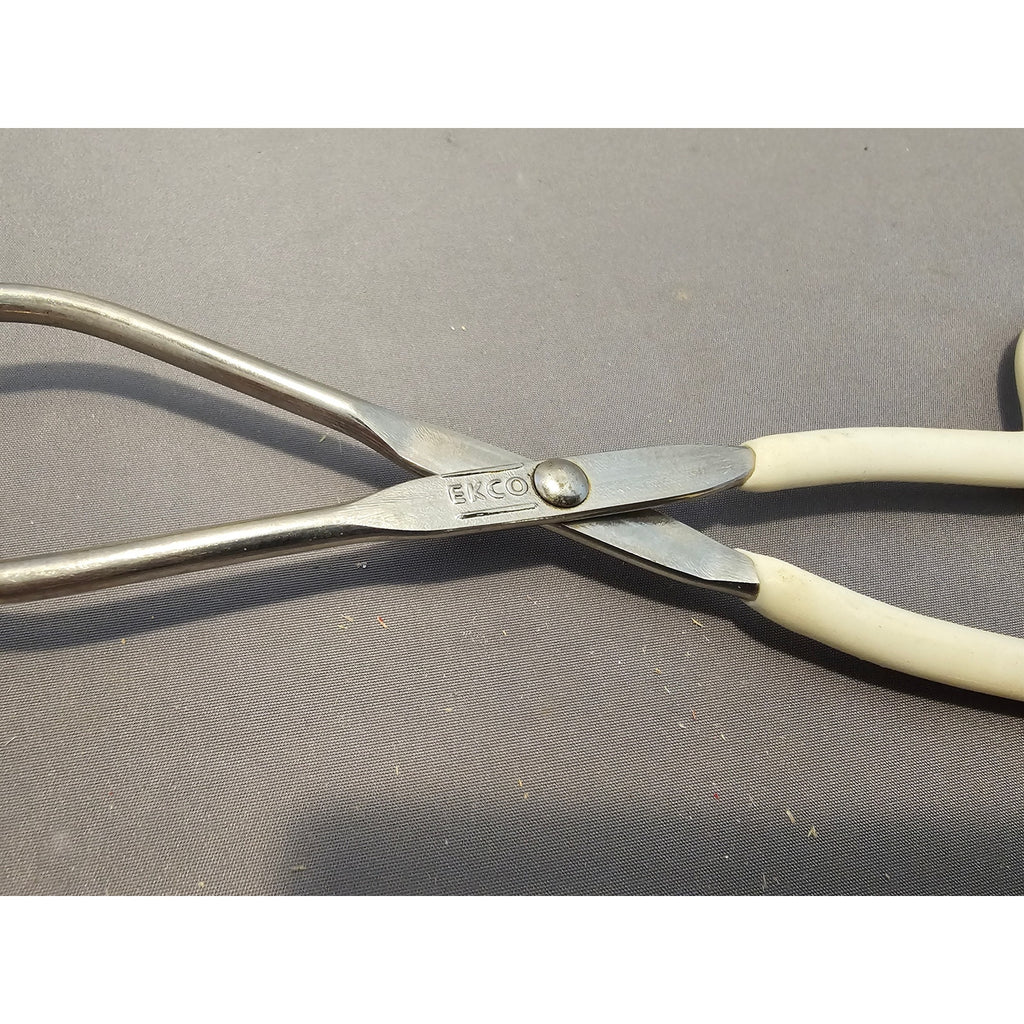 Vintage Ekco 10" White Rubble Handle Stainless Steel Tongs - USA