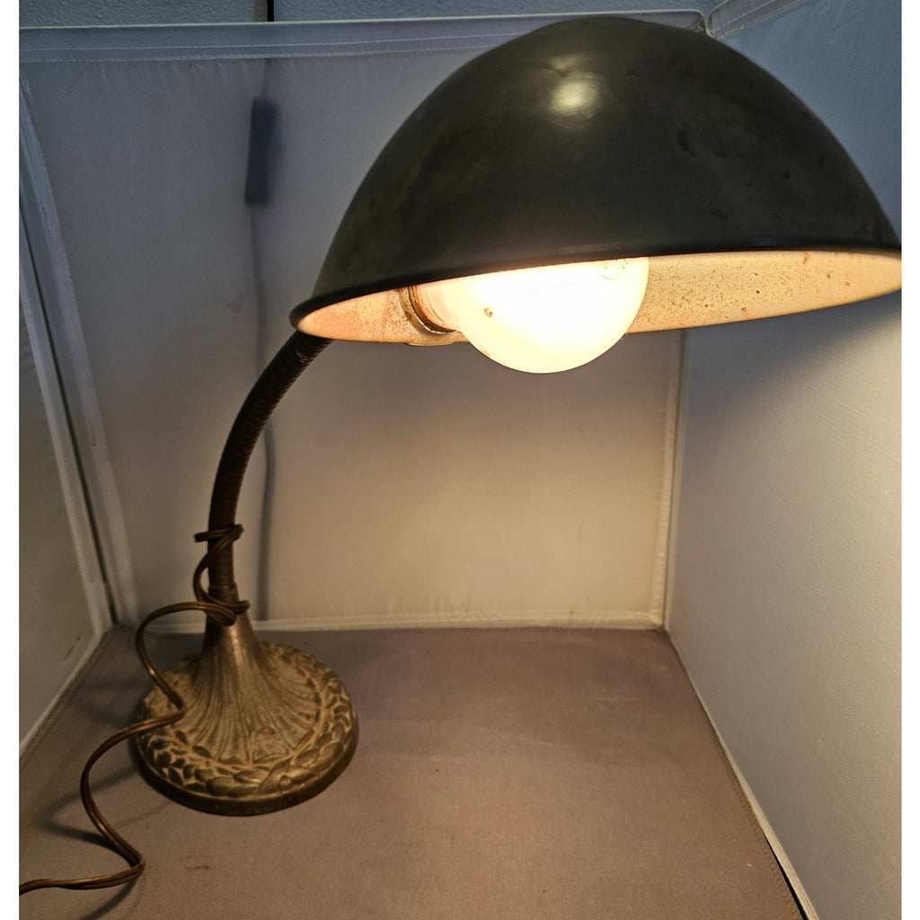 Antique Art Deco Cast Iron Gooseneck Desk Lamp - Works