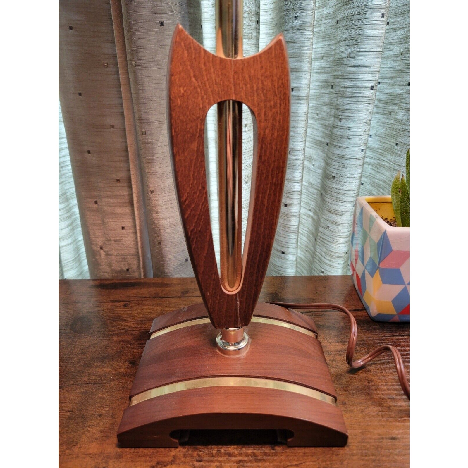 Mid Century Modern (MCM) Wood & Brass Desk/Piano Lamp - Retro Works!
