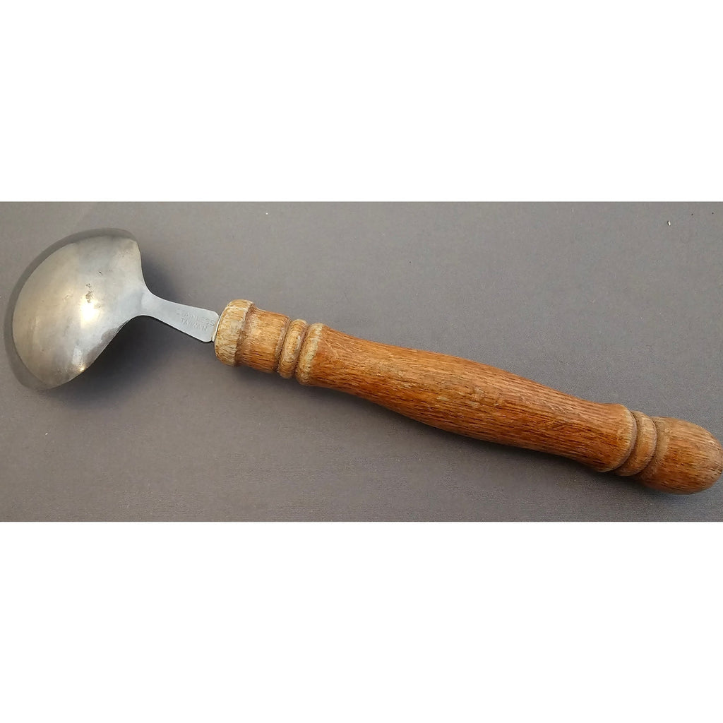 Vintage 8" Stainless Steel Gravy Spoon w/Wood Handle - Taiwan