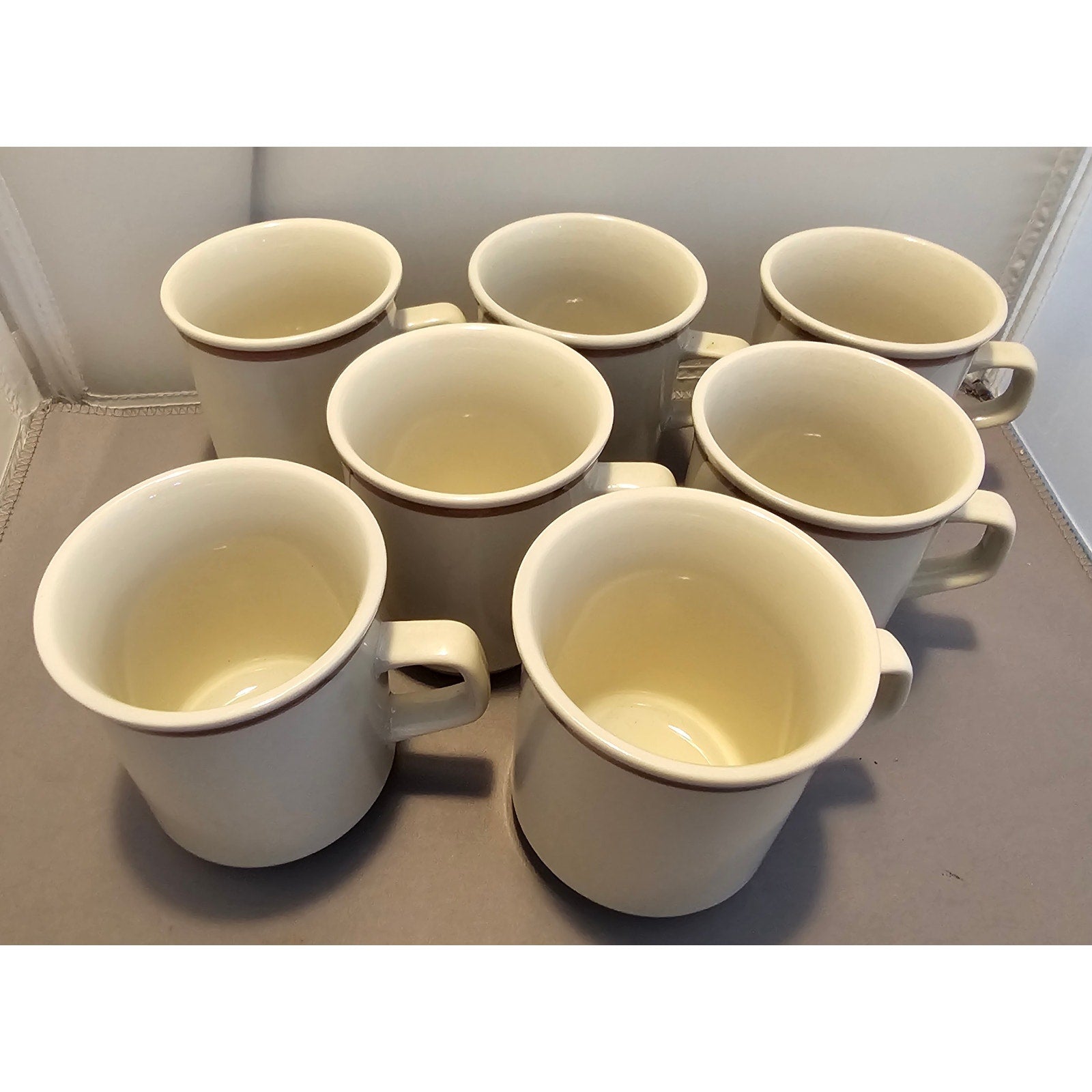 Lot of 7 Vintage Beige & Brown Cafe Style Coffee Cup/Mug - Japan