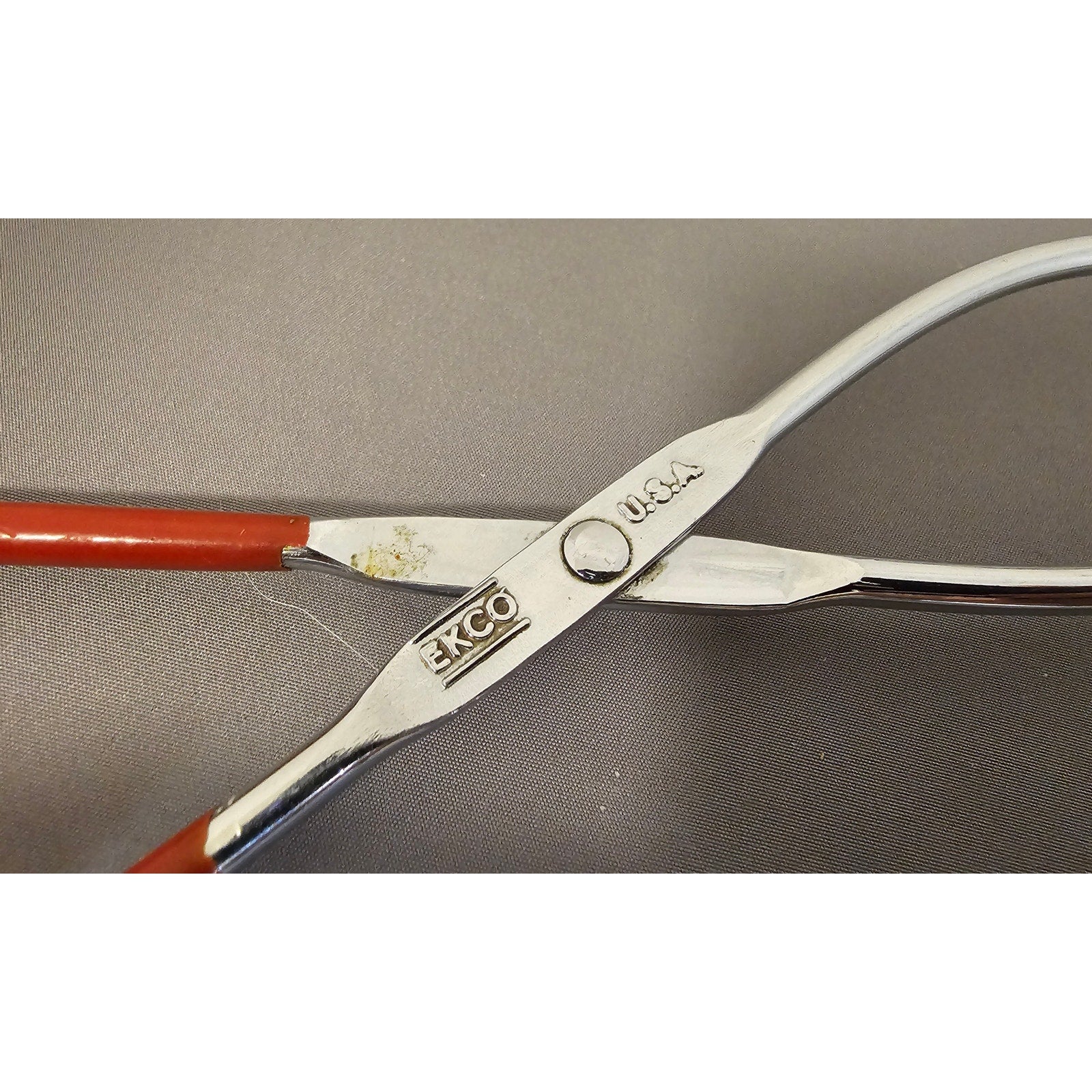 Vintage Ekco 10-1/2" Red Rubble Handle Stainless Steel Tongs - USA