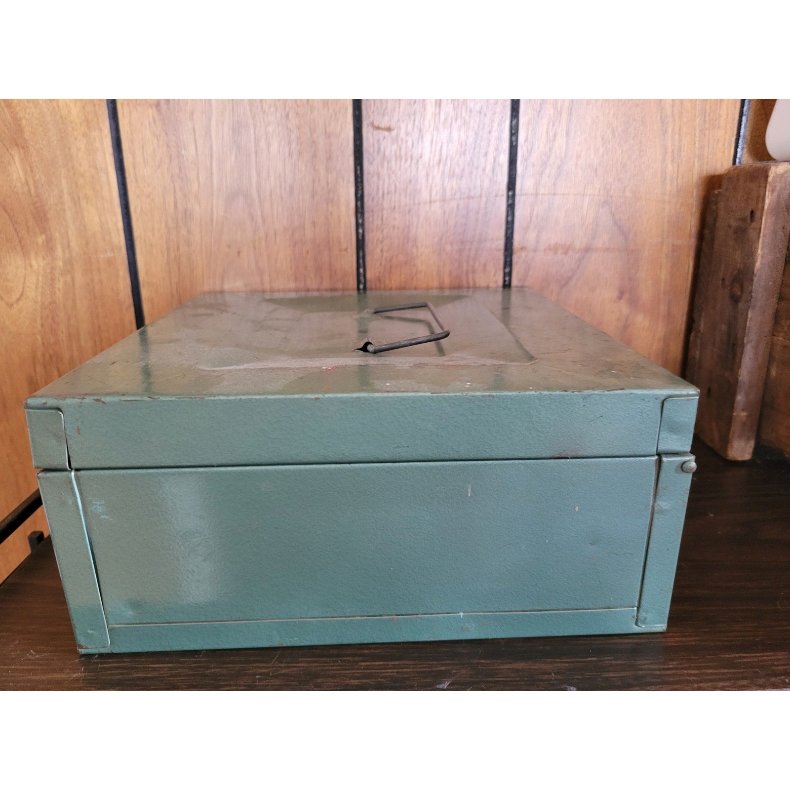 Vintage Porta-File by Skotch Kooler Green Tin Check File