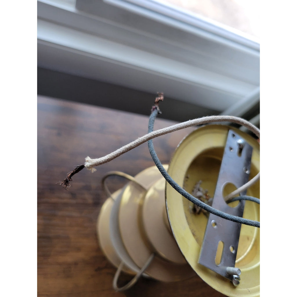 Vintage Mid-Century Modern Moe Light Gold Ceiling Fixture -Lantern Frosted Glass