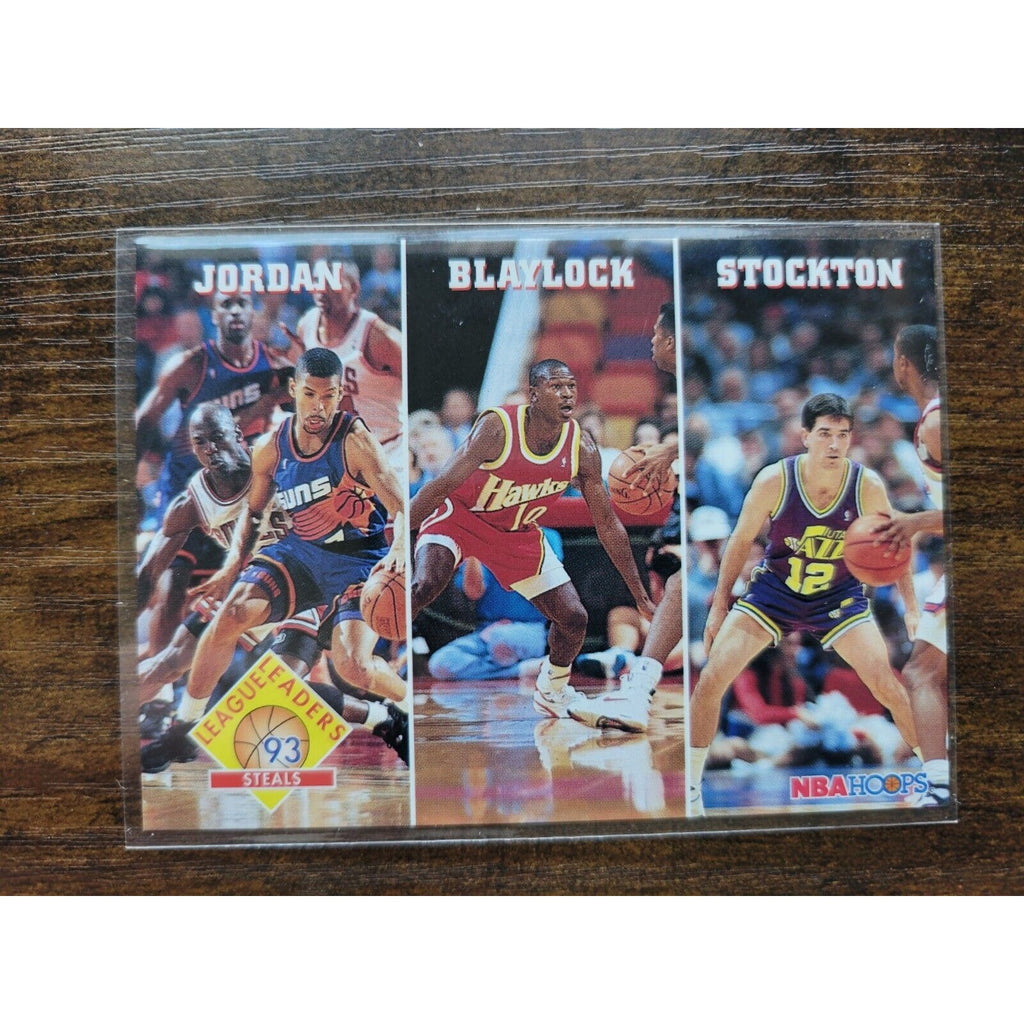 Michael Jordan 1992-1993 NBA Hoops #289 - League Leaders Steals - Stockton