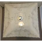 Vintage Mid Century Modern Square Ceiling Light Fixture w/Frosted Glass Floral